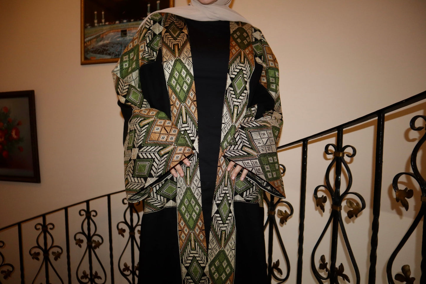 Green Pattern Open Thobe
